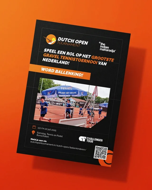 Ben jij snel, sportief en gek op tennis? 🎾 Dan is dit jouw kans om deel uit te maken van het grootste gravel tennistoernooi van Nederland! 

Van 13 t/m 20 juli kun jij shinen als BALLENKIND tijdens het Dutch Open in Bunschoten! Sta op de baan tussen de toppers van de Challenger Tour, beleef tennis van héél dichtbij en maak deel uit van een uniek sportevenement. 🧡

📍 Locatie: Eemslag Tennis en Padel, Bunschoten
📅 Wanneer: 13 t/m 20 juli 2025
👉 Aanmelden kan via link in bio of dutchopentournament.nl/dutch-open/ballenkinderen

Tag je tennismaatje en meld je samen aan!
(𝘷𝘢𝘯𝘢𝘧 𝟣𝟣 𝘫𝘢𝘢𝘳)
